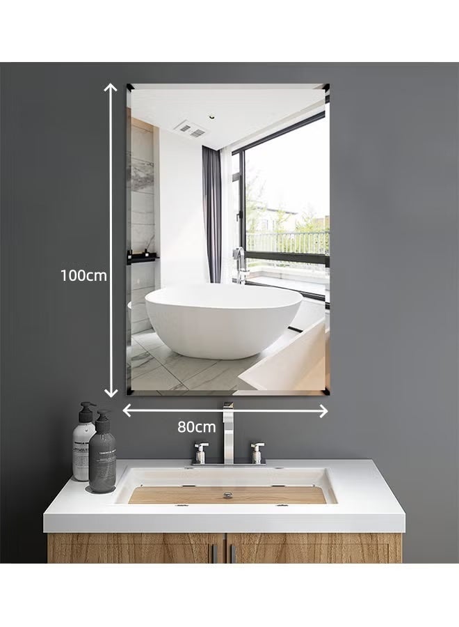 Frameless Bathroom Mirror 80×100cm, HD Wall Mounted Vanity Makeup Mirror, Vertical & Horizontal Hanging Rectangular Dressing Mirror For Bedroom Living Room Home Decor - Image 3